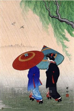  Koson Pintura al %C3%B3leo - Dos bellezas bajo la lluvia 1935 Ohara Koson Japonés
